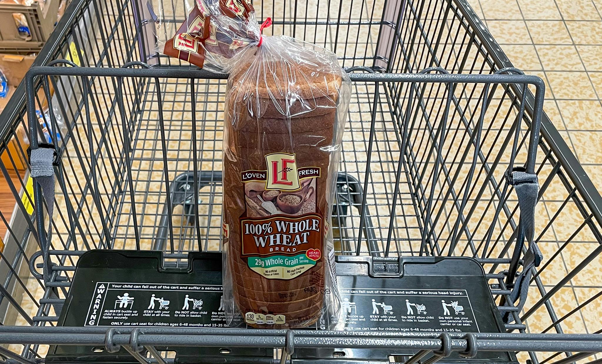 wheat bread in a cart at aldi