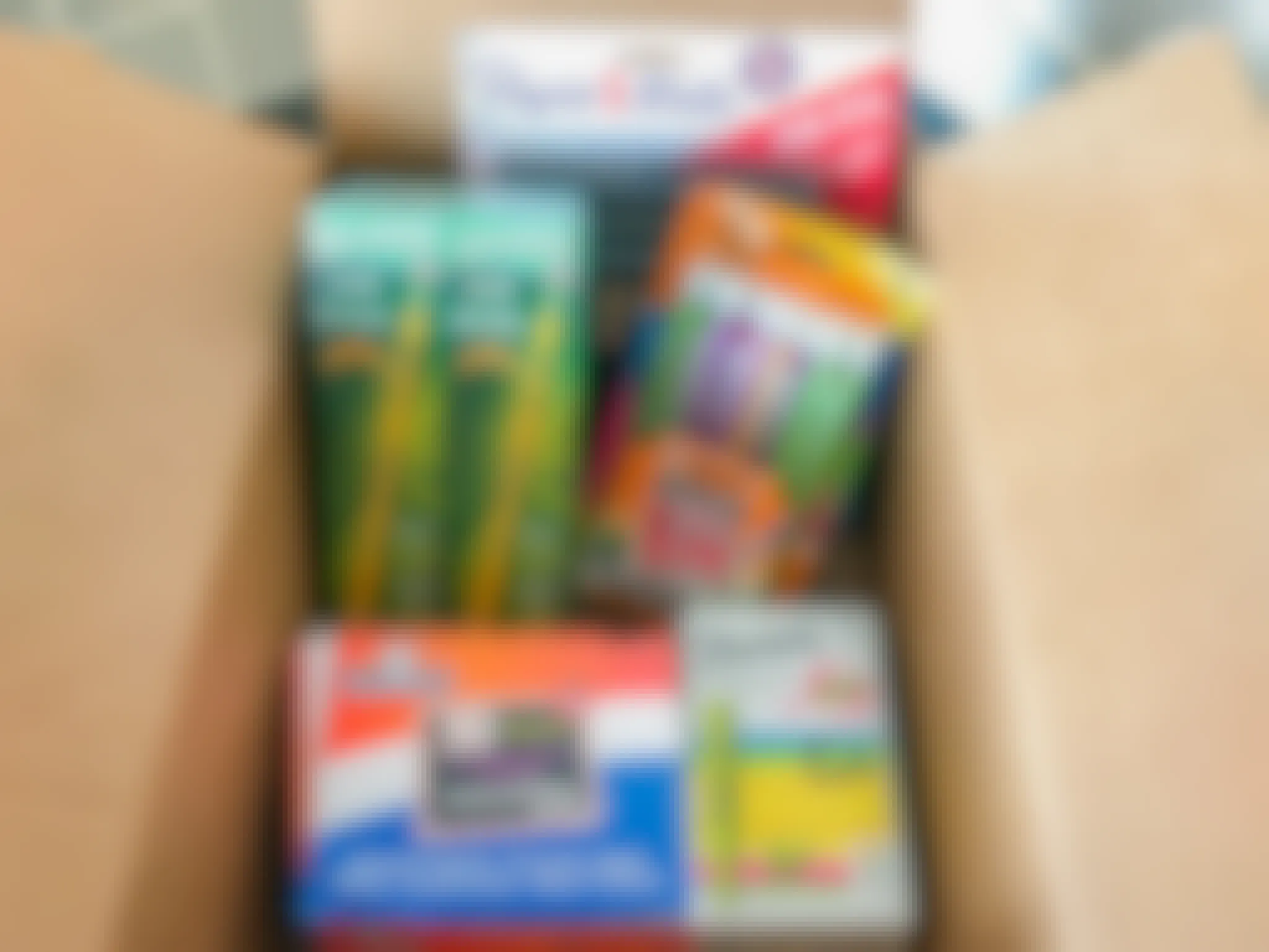 a box full of school supplies