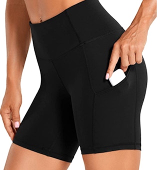 A model modeling black biker shorts