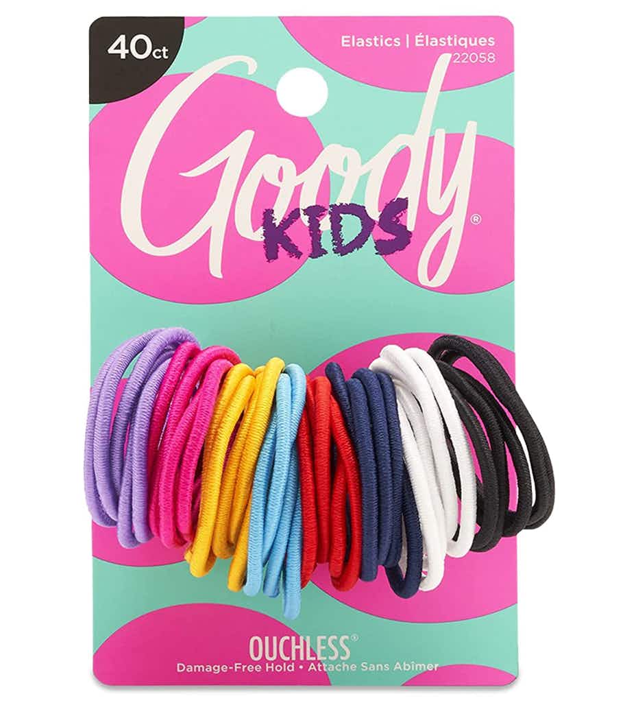 Colorful hair ties on packaging