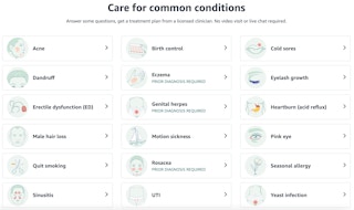 List of the health conditions available for treatment with Amazon Clinics
