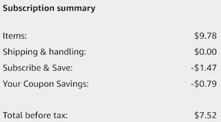 An Amazon subscription summary ending in $7.52.