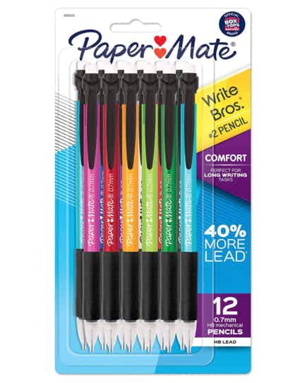 A pack of colorful mechanical pencils on a white background