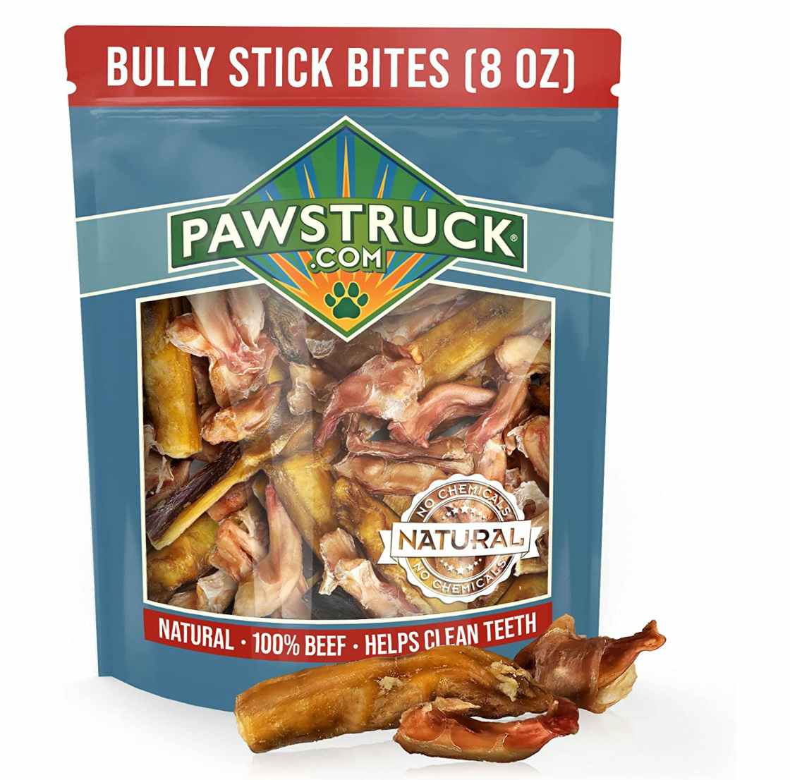 A bag of pet treats on a white background
