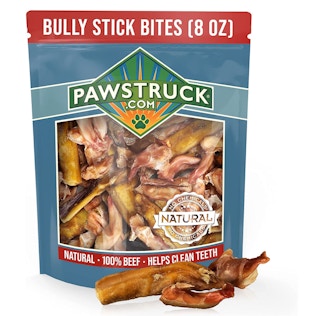 A bag of pet treats on a white background