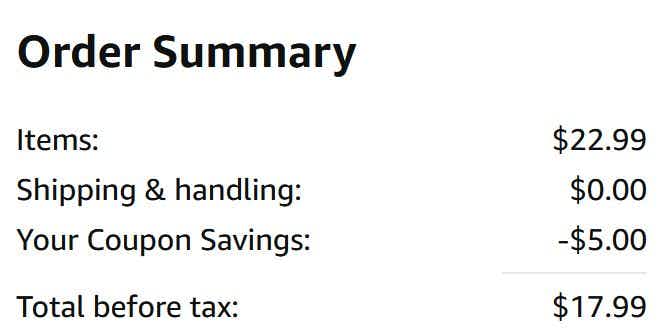 An Amazon order summary ending in $17.99.