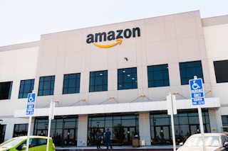 An Amazon fulfillment center's building entrance.