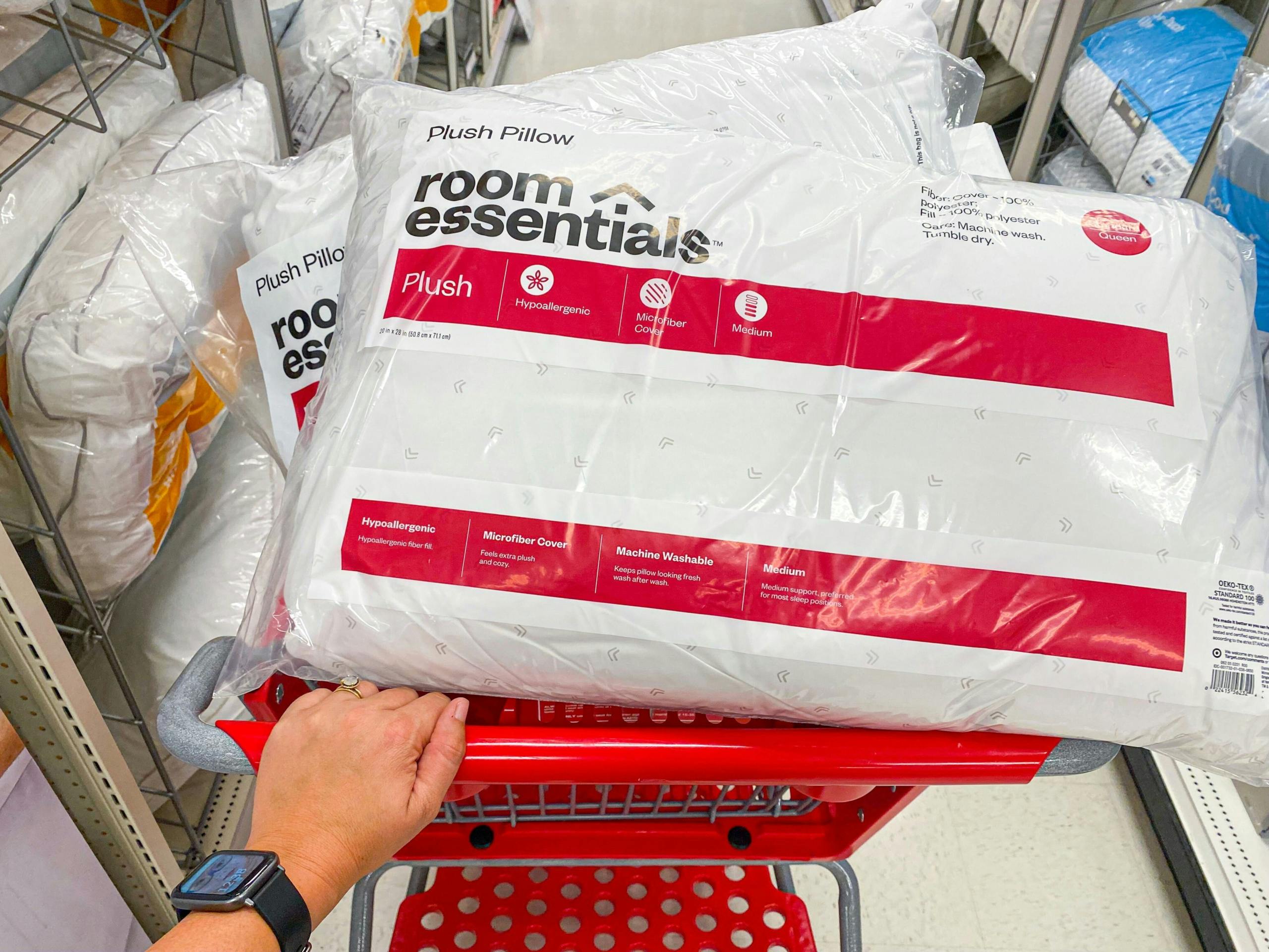 room essentials plush bed pillows on a target cart