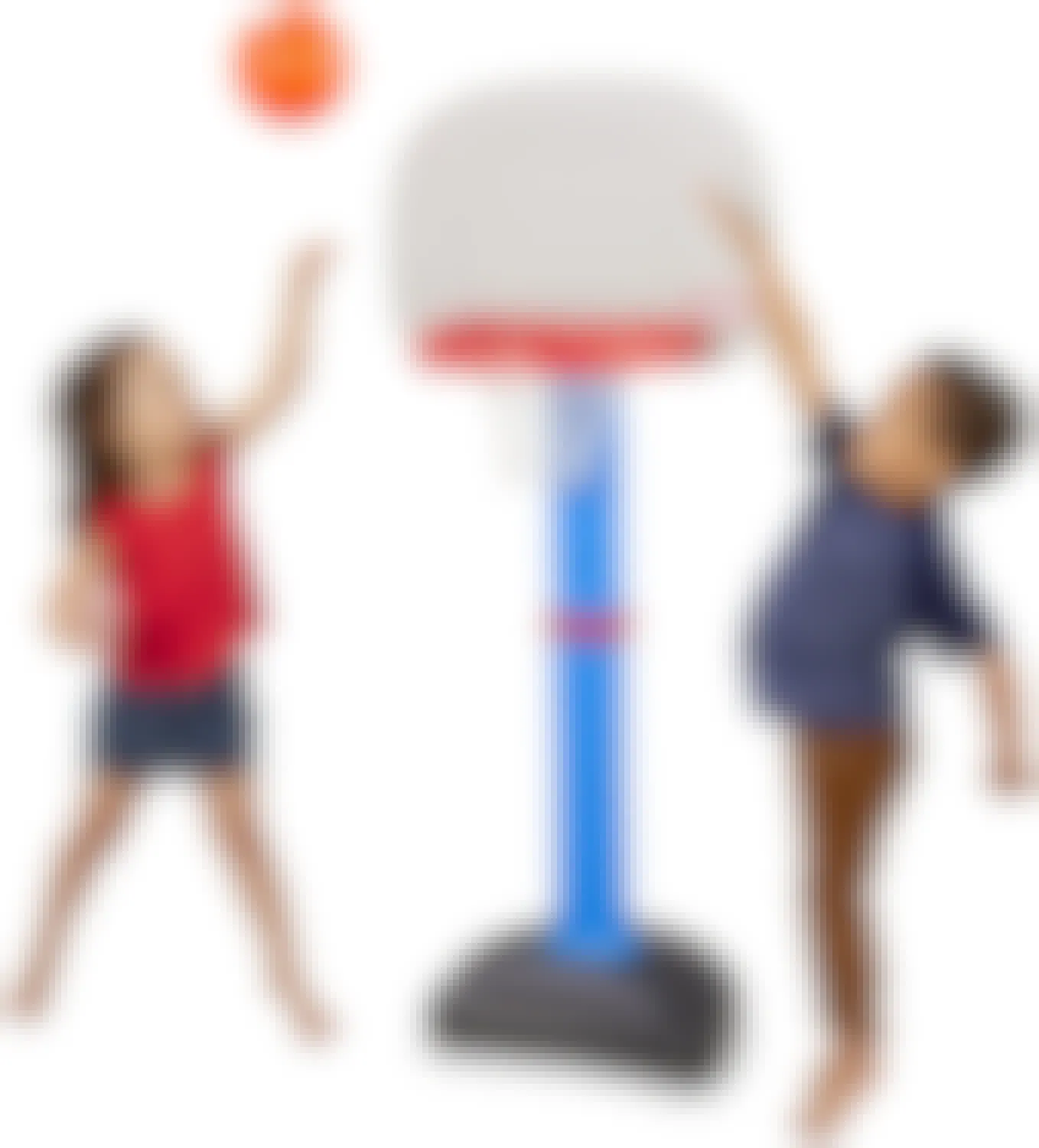 gifts for 2 year olds - Two kids playing with a Little Tikes Easy Score Basketball Set on a white background.
