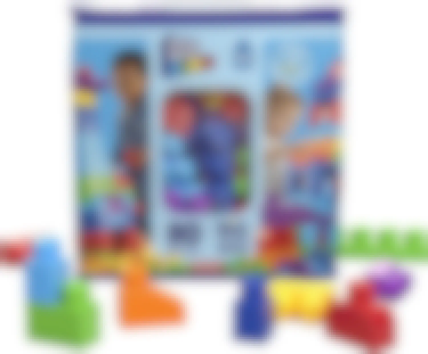 An 80 piece Mega Bloks Big Building Bag and some colorful blocks on a white background.