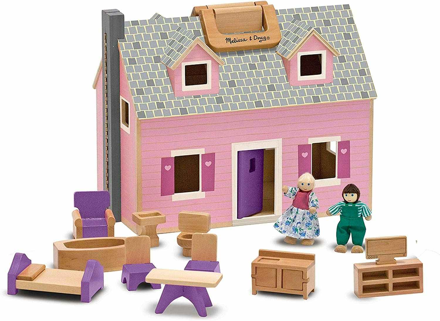 A Melissa & Doug Fold and Go Mini Dollhouse on a white background.