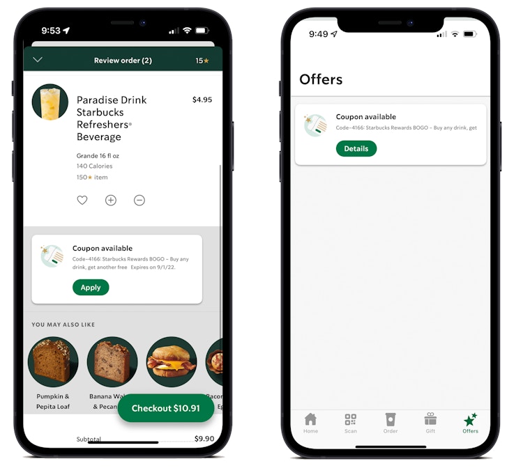 graphic for starbucks bogo on the app