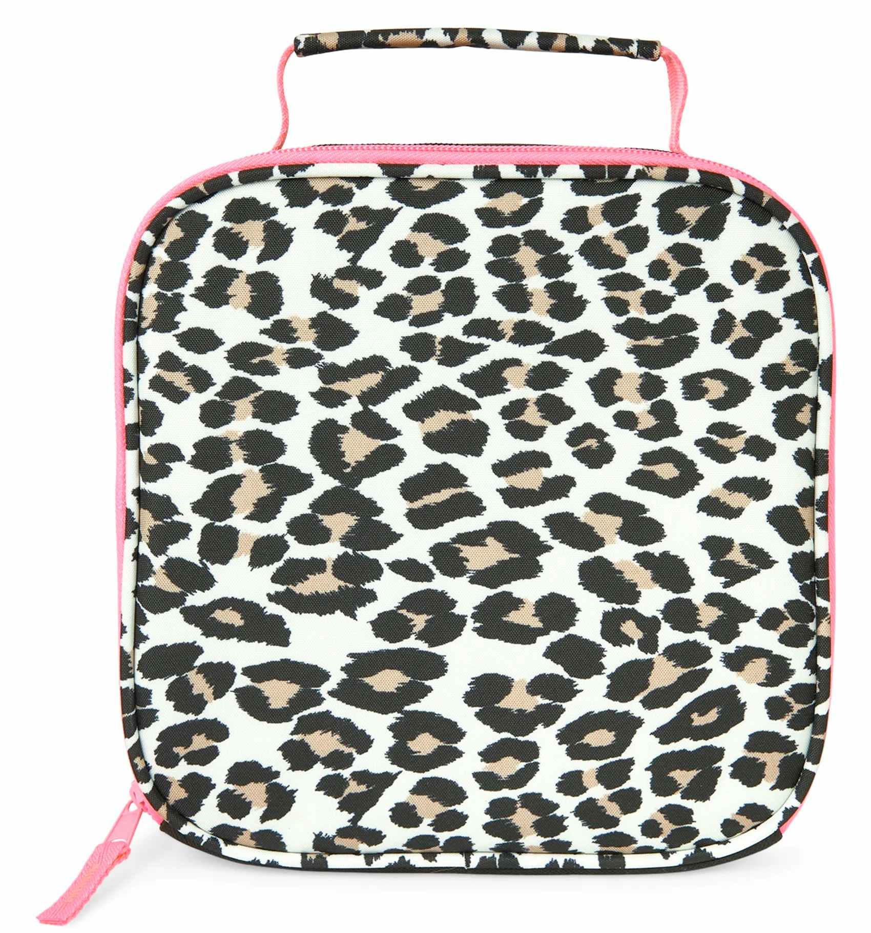 stock image of childrens place leopard lunch box with pink zipper