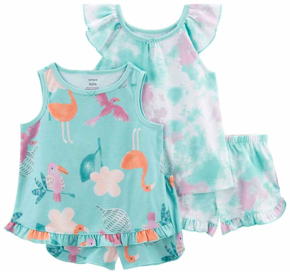 flamingo themed short sleeved girls pajama set
