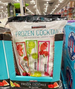 frozen cocktail pouches in a package on a shelf at costco