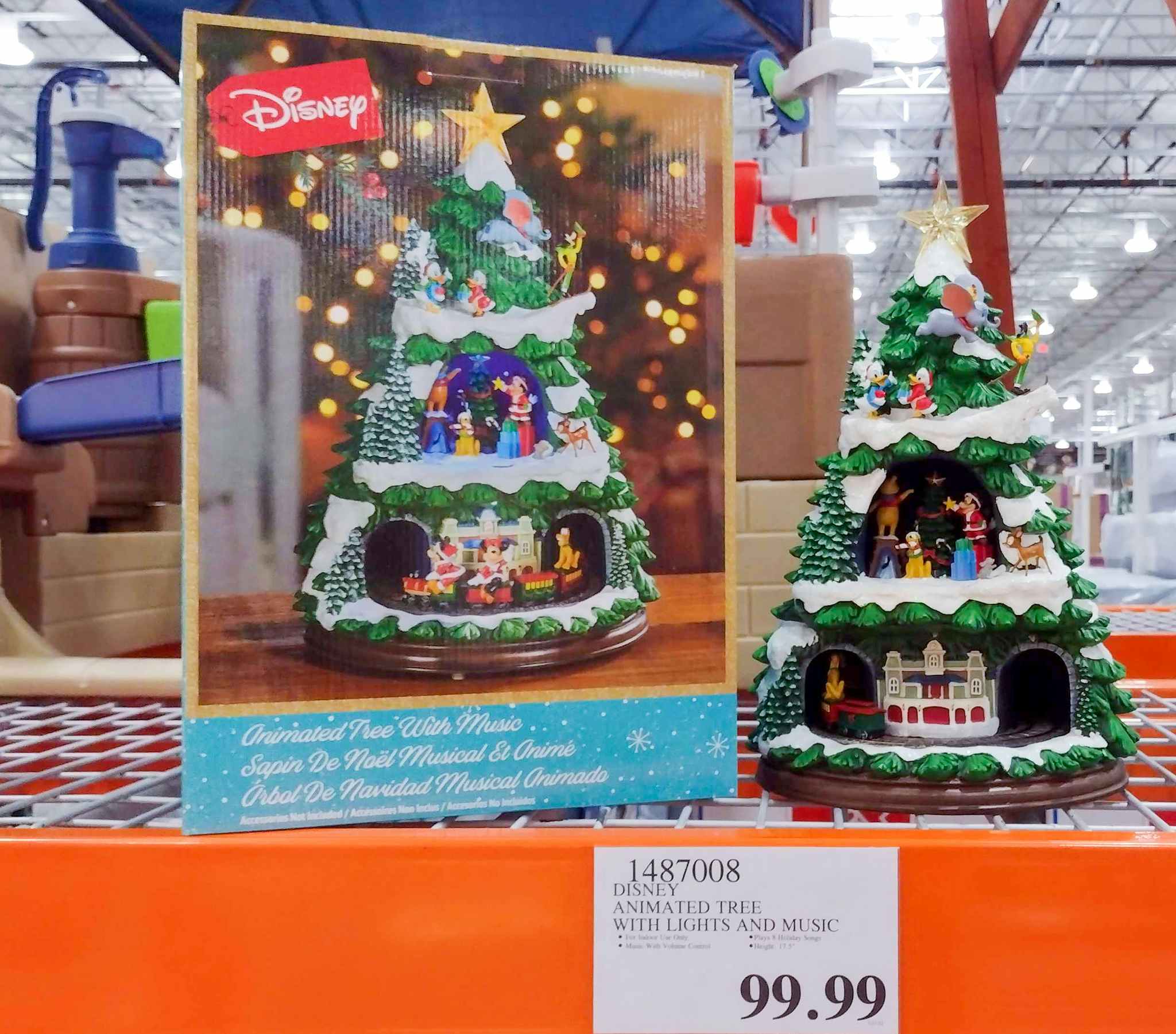 disney animated tree on a shelf at costco with sales tag