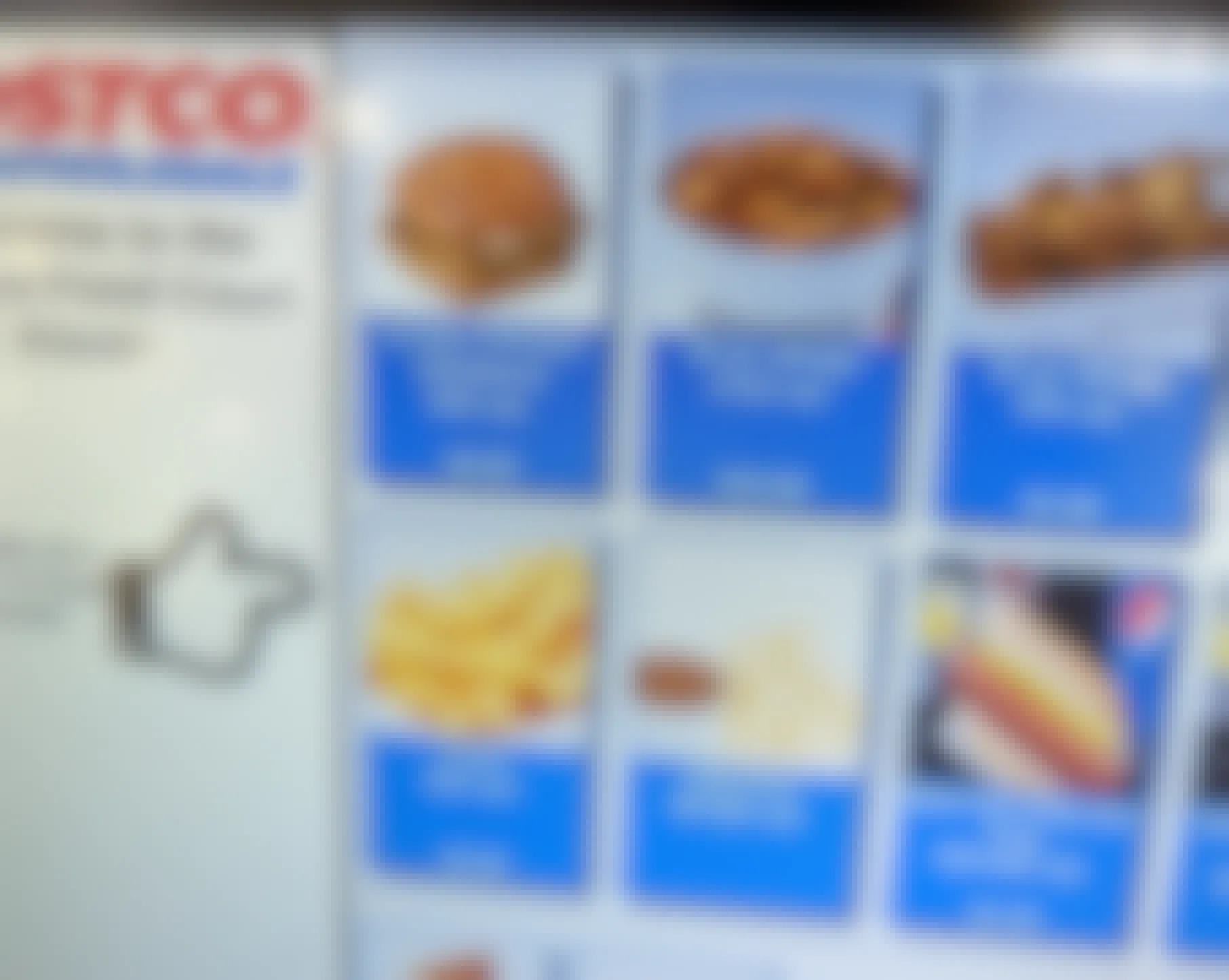A close- up of the Costco food court kiosk screen showing uncommon regional food items
