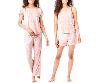 stock photo of a woman modeling two sets of pajamas
