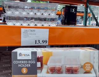 mesa egg holders on display on a shelf with sales tag at costco