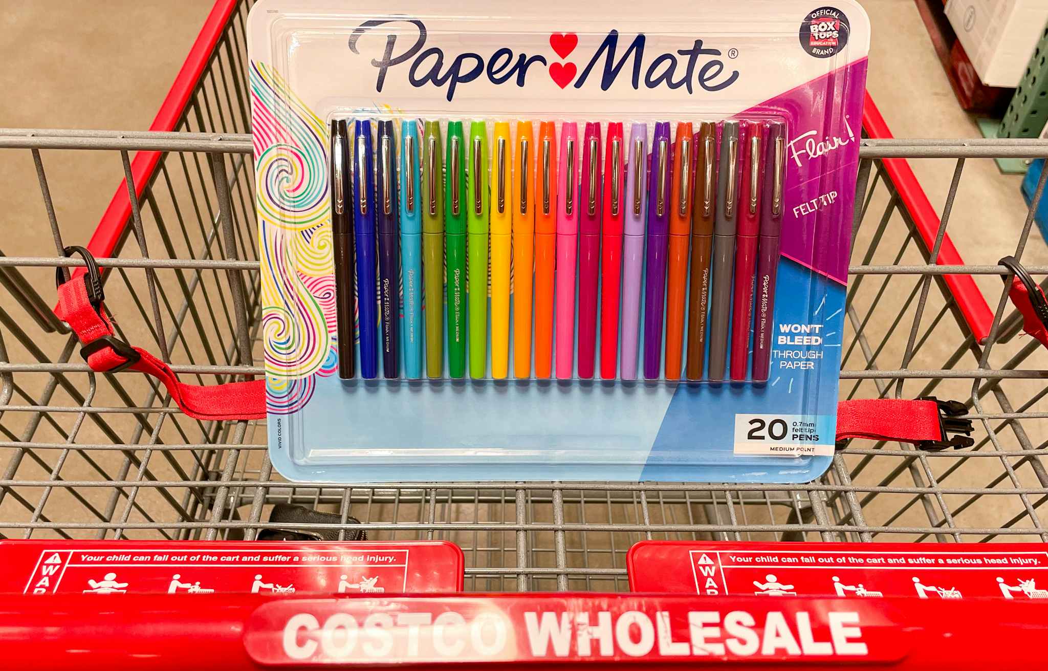 paper mate assorted color pens in a cart at costco
