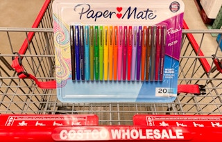 paper mate assorted color pens in a cart at costco