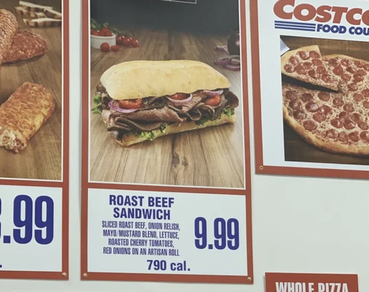 A new Costco roast beef sandwich at a Washington food court.