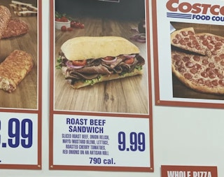 A new Costco roast beef sandwich at a Washington food court.