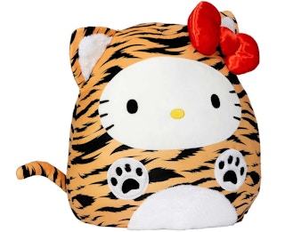 squishmallows hello kitty tiger plush toy on white background 