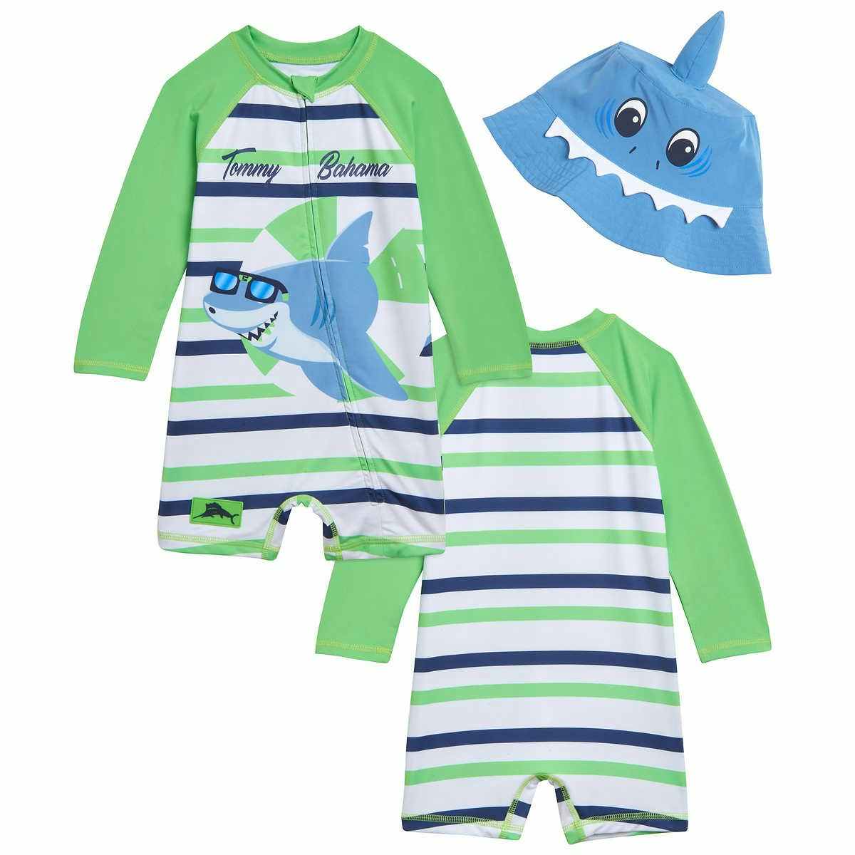 shark themed and striped boys swim set