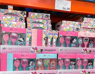 hello kitty wet brush set on a shelf at costco with price tag