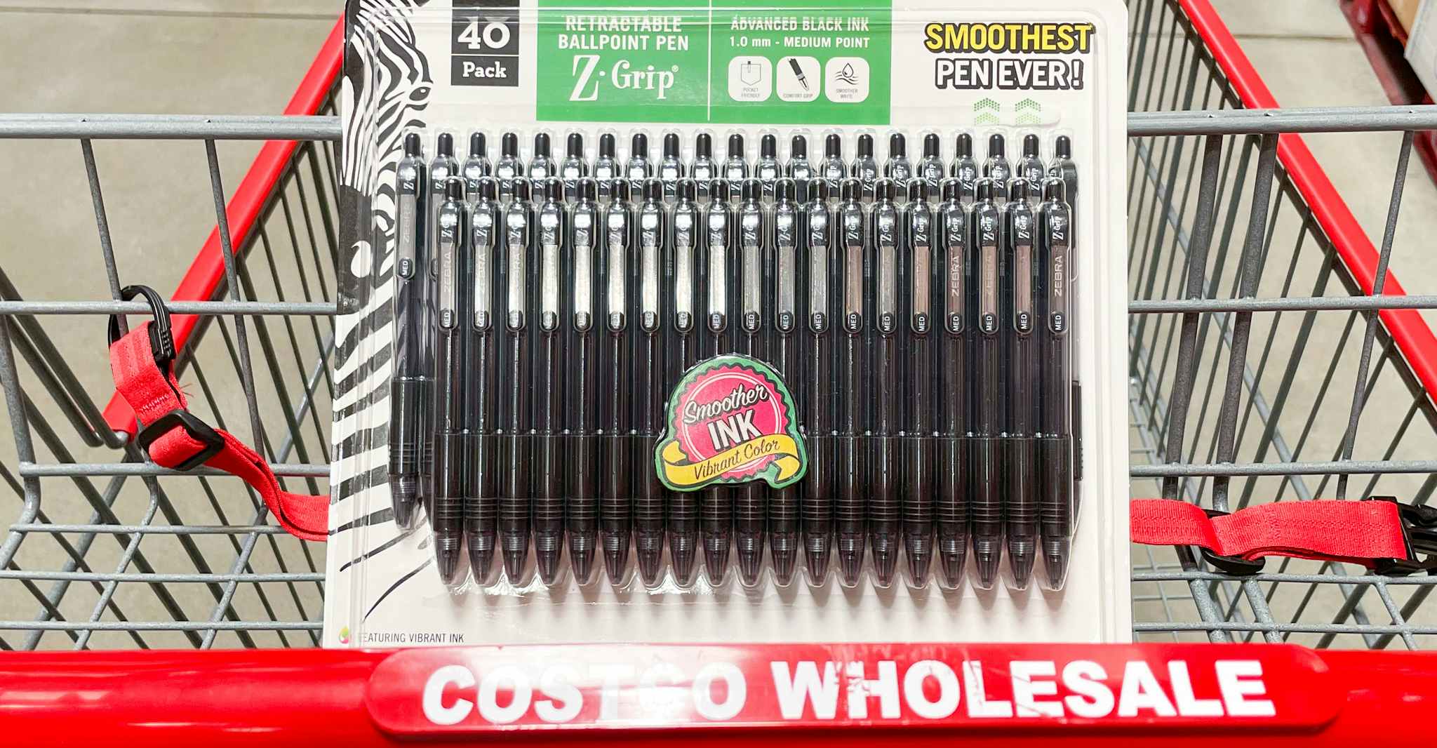 zebra 40 pack pens in a cart at costco