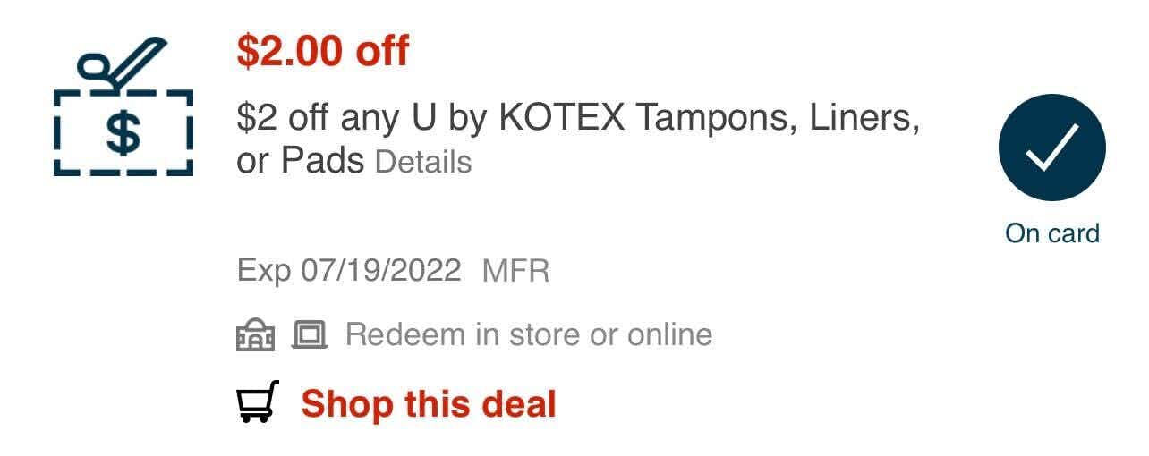 cvs store coupon for u by kotex