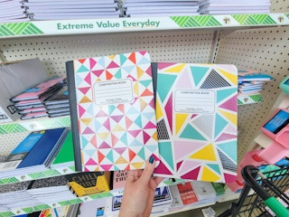 composition notebooks at dollar tree with geometric prints