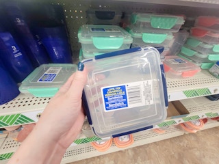 hand holding a lunchbox sandwich container