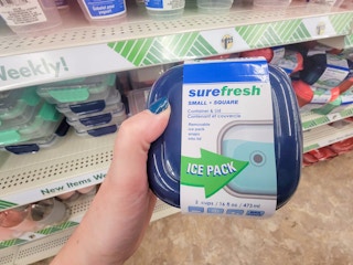 hand holding a small lunch container