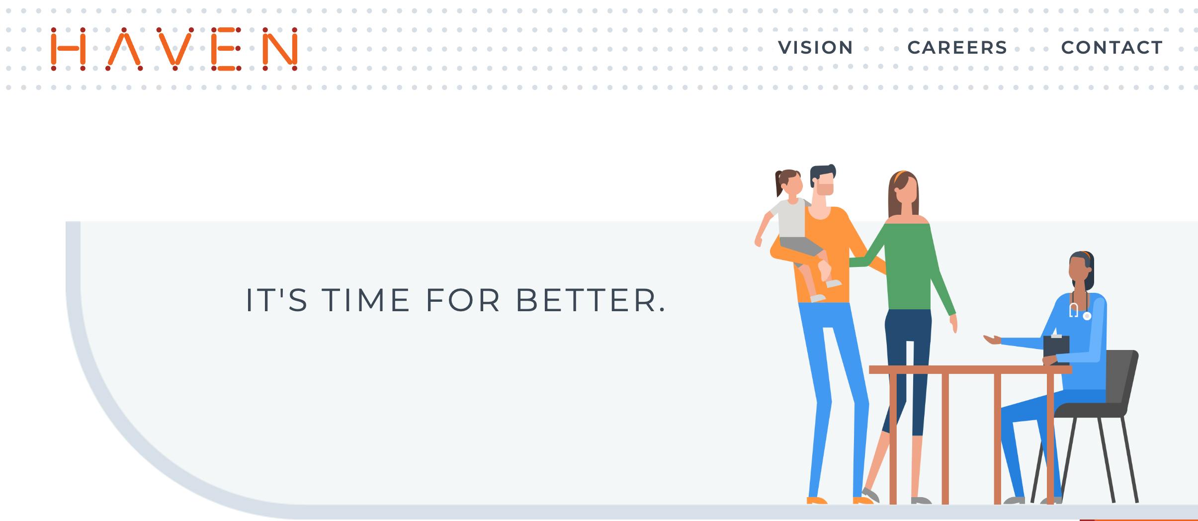 A screenshot of the website for the Berkshire Hathaway / JPMorgan Chase / Amazon health care initiative called Haven Health.