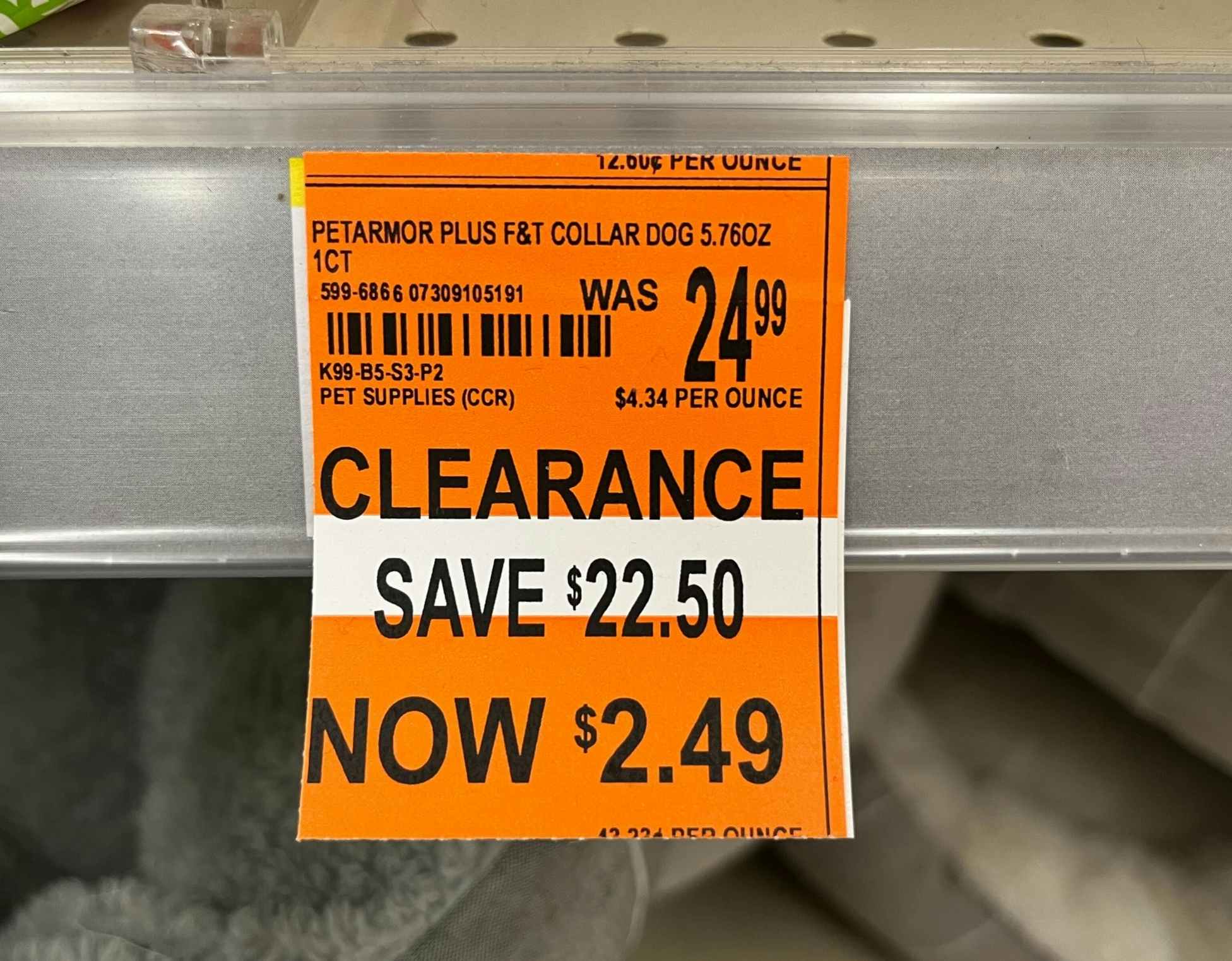 clearance tag for Petarmor Plus flea and tick dog collar