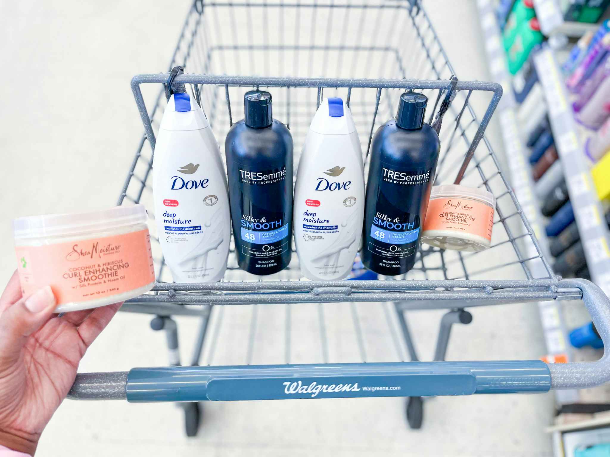 dove, tresemme, and sheamoisture in basket