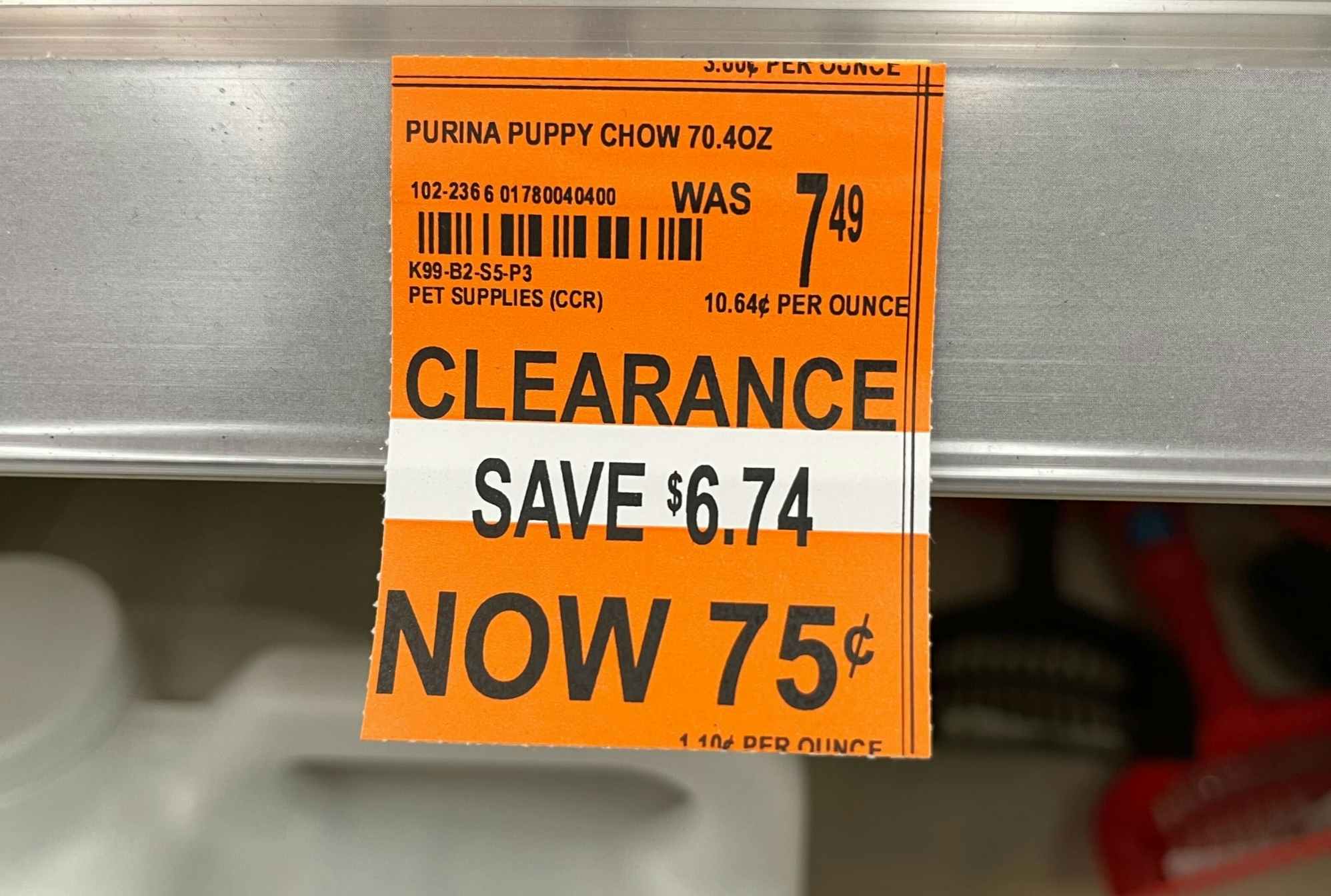 clearance tag for Purina puppy chow