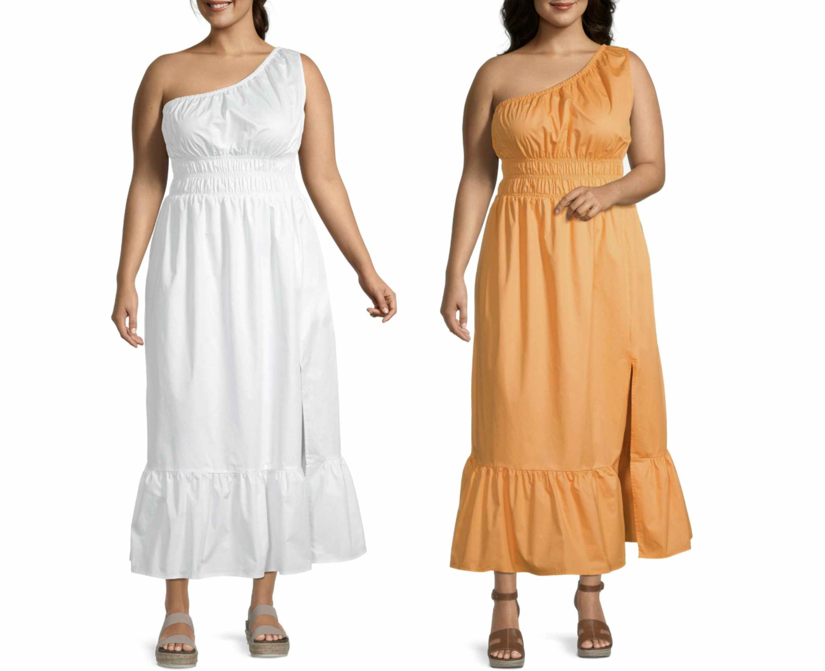 A JCPenney model wearing an a.n.a Plus Sleeveless Maxi Dress on a white background.