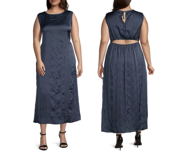 A JCPenney model wearing a Worthington Sleeveless A-Line Dress Plus on a white background.