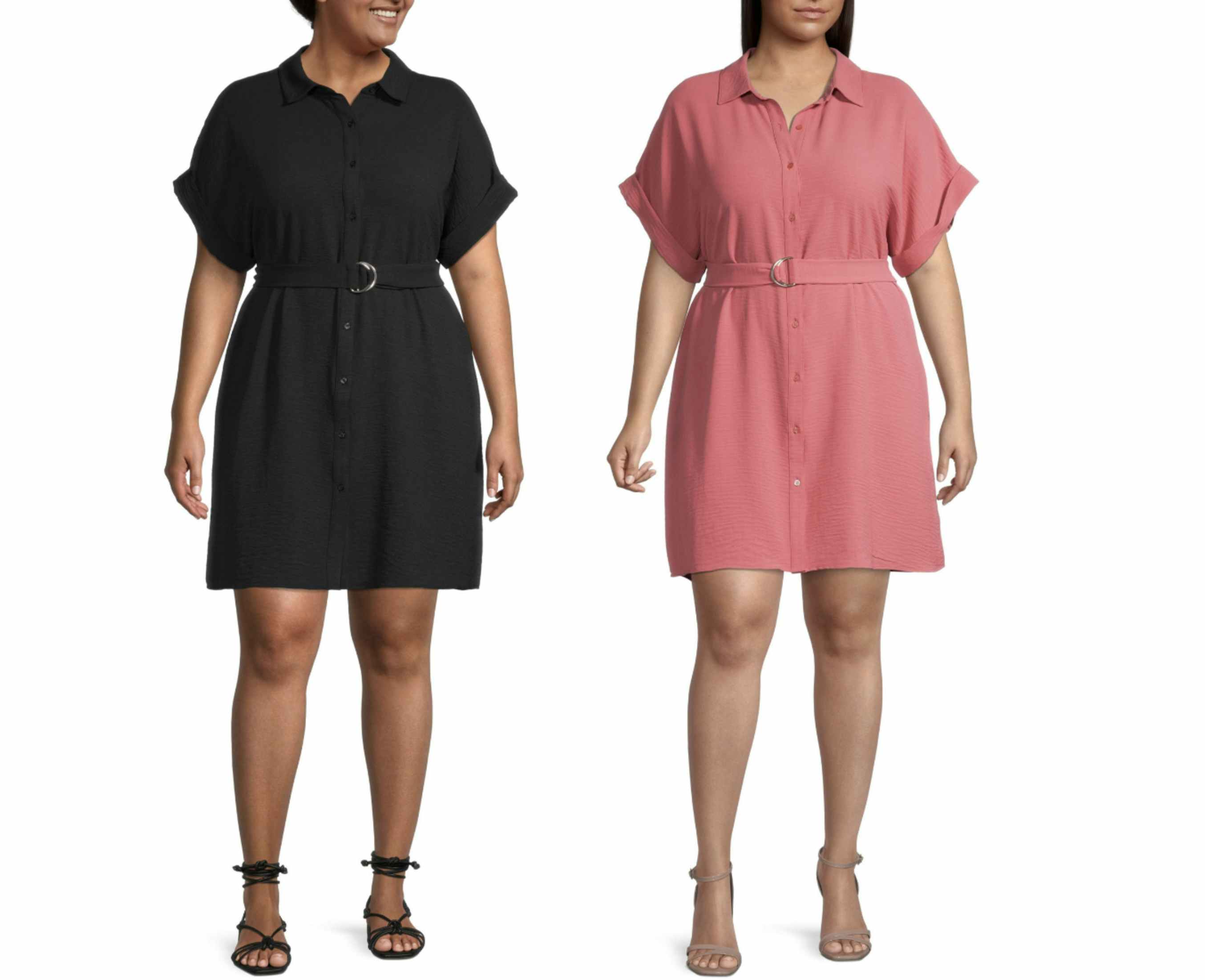 A JCPenney model wearing a Worthington Plus Short Sleeve Shift Dress on a white background.