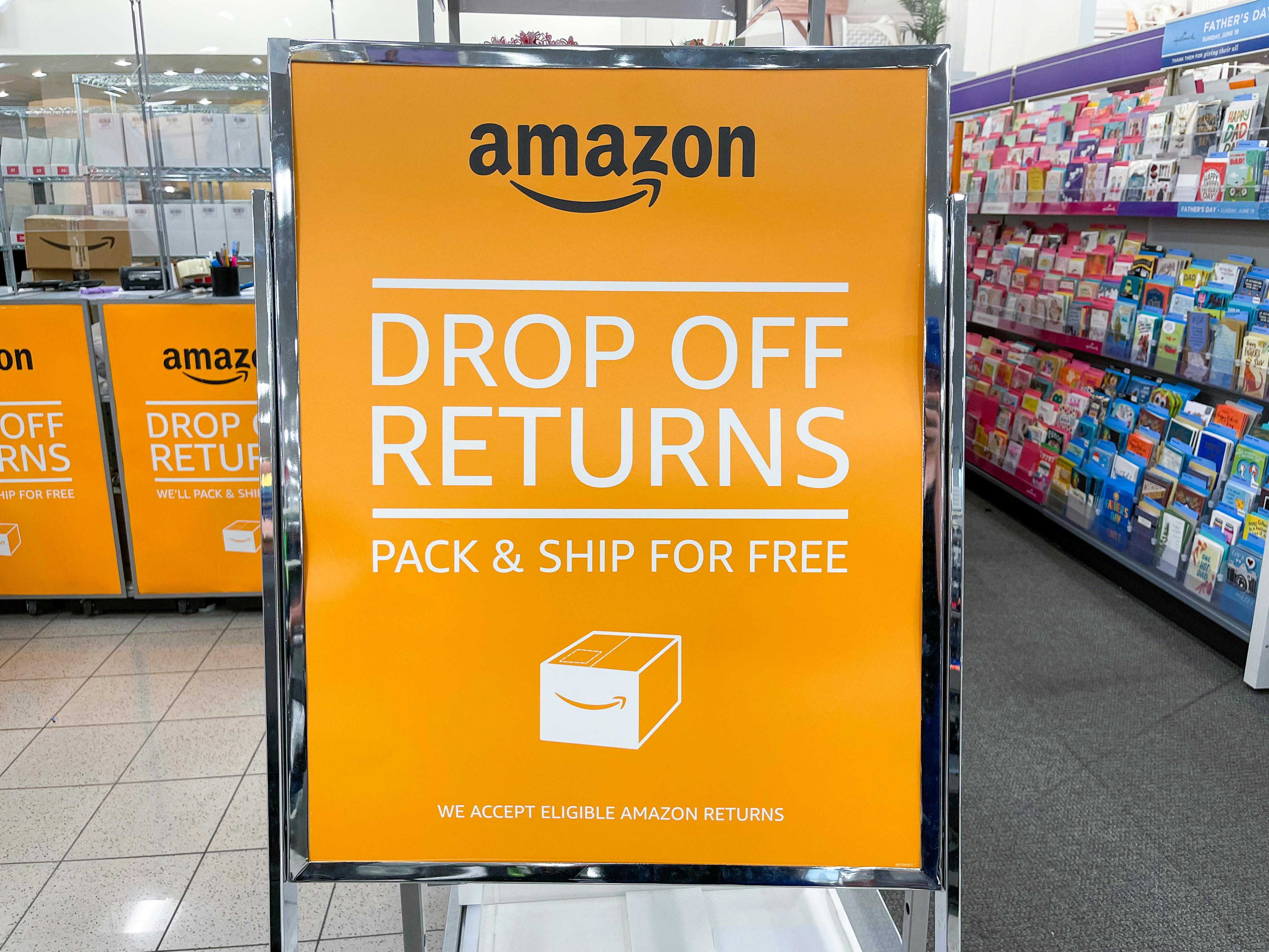 The Amazon drop off returns sign inside Kohl's.