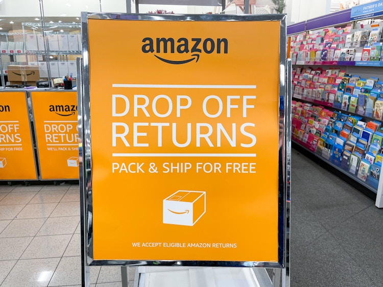 The Amazon drop off returns sign inside Kohl's.
