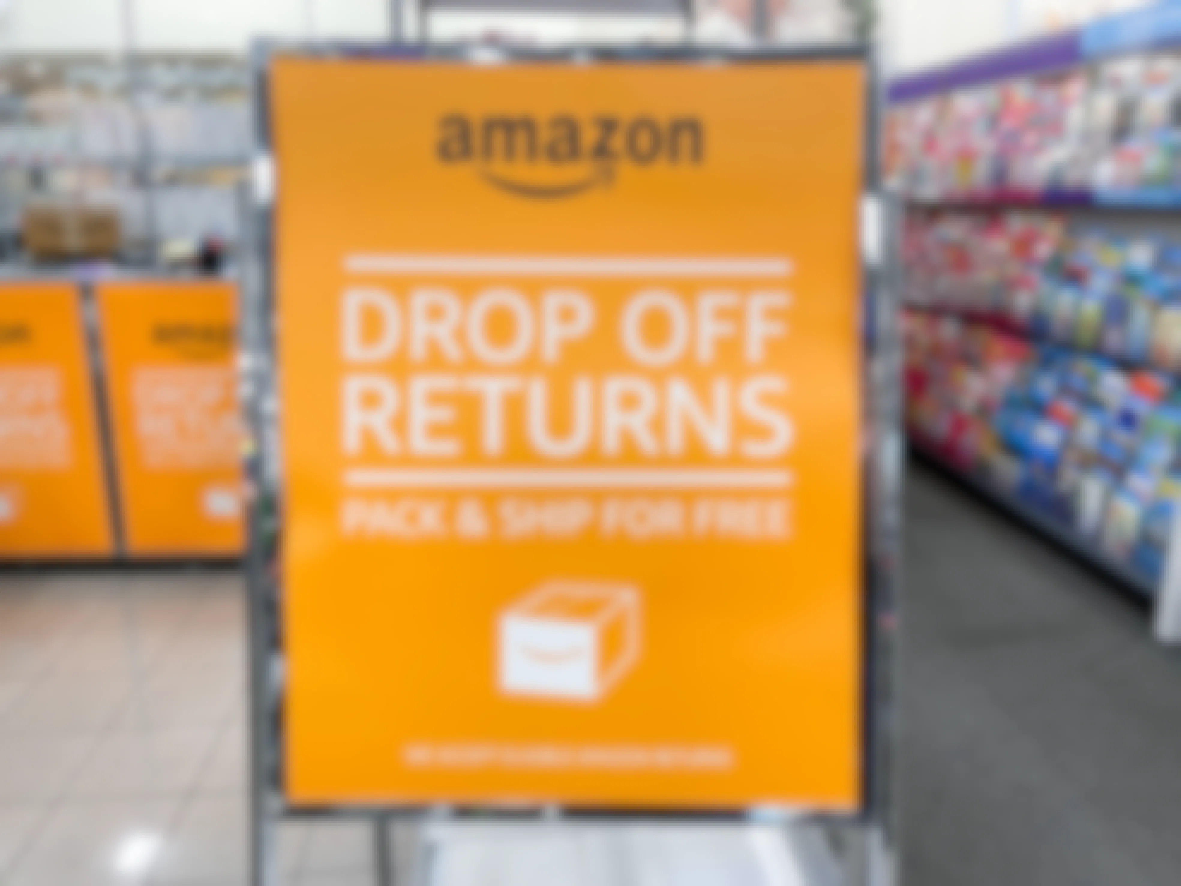The Amazon drop off returns sign inside Kohl's.