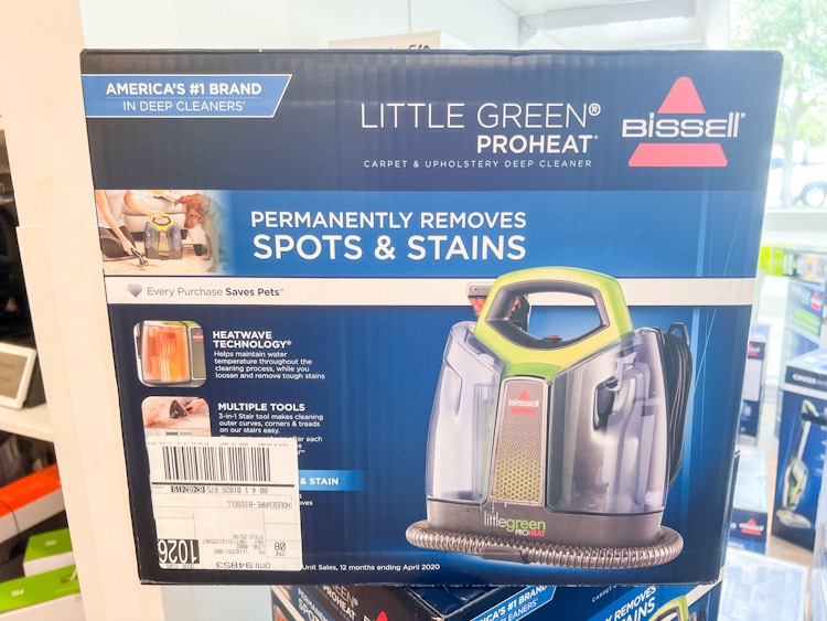 A Bissell Little Green Proheat on display on a shelf at Kohls