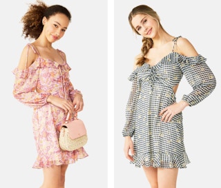 Juniors' Rewind Long Sleeve Cold Shoulder Dress