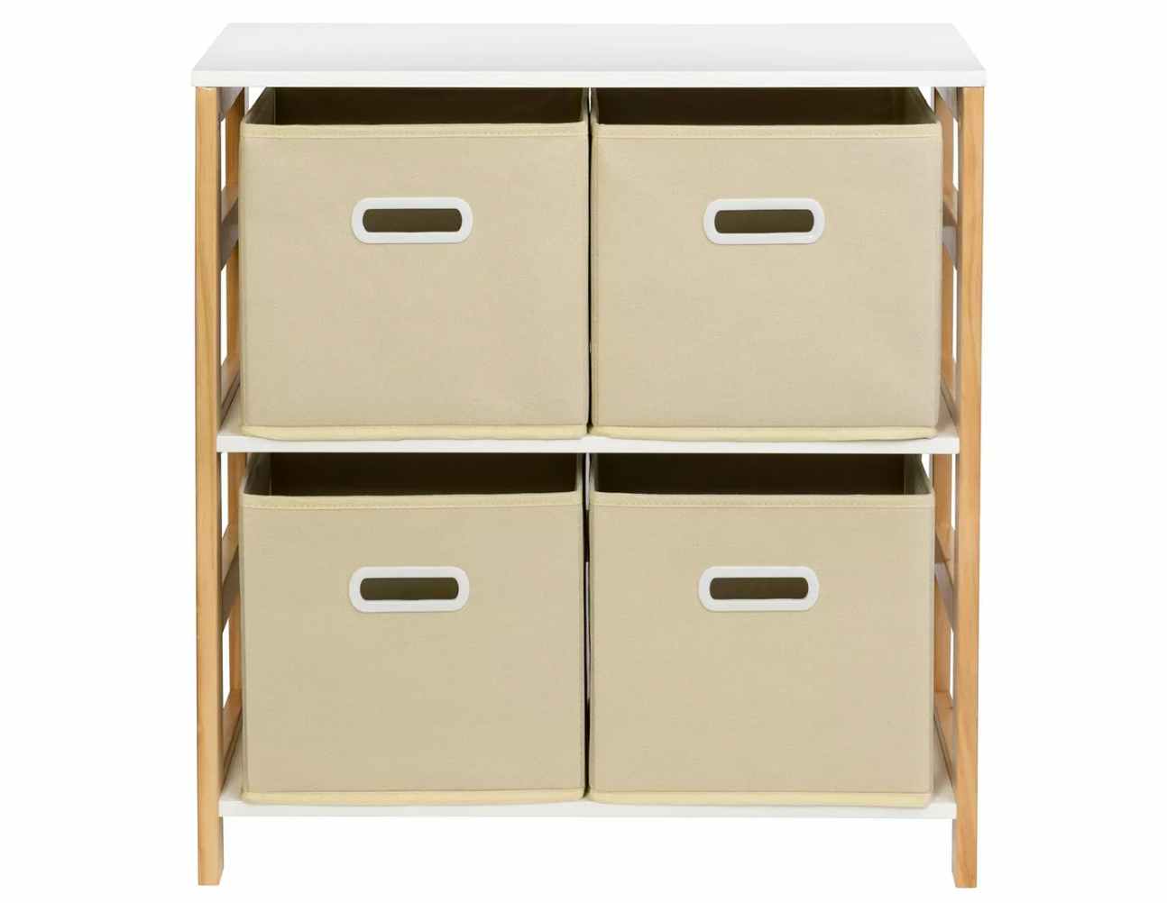 4 basket storage shelf with cream baskets