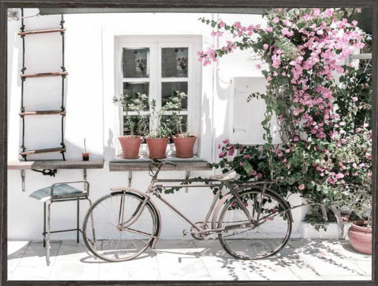 canvas art with bike and flowers