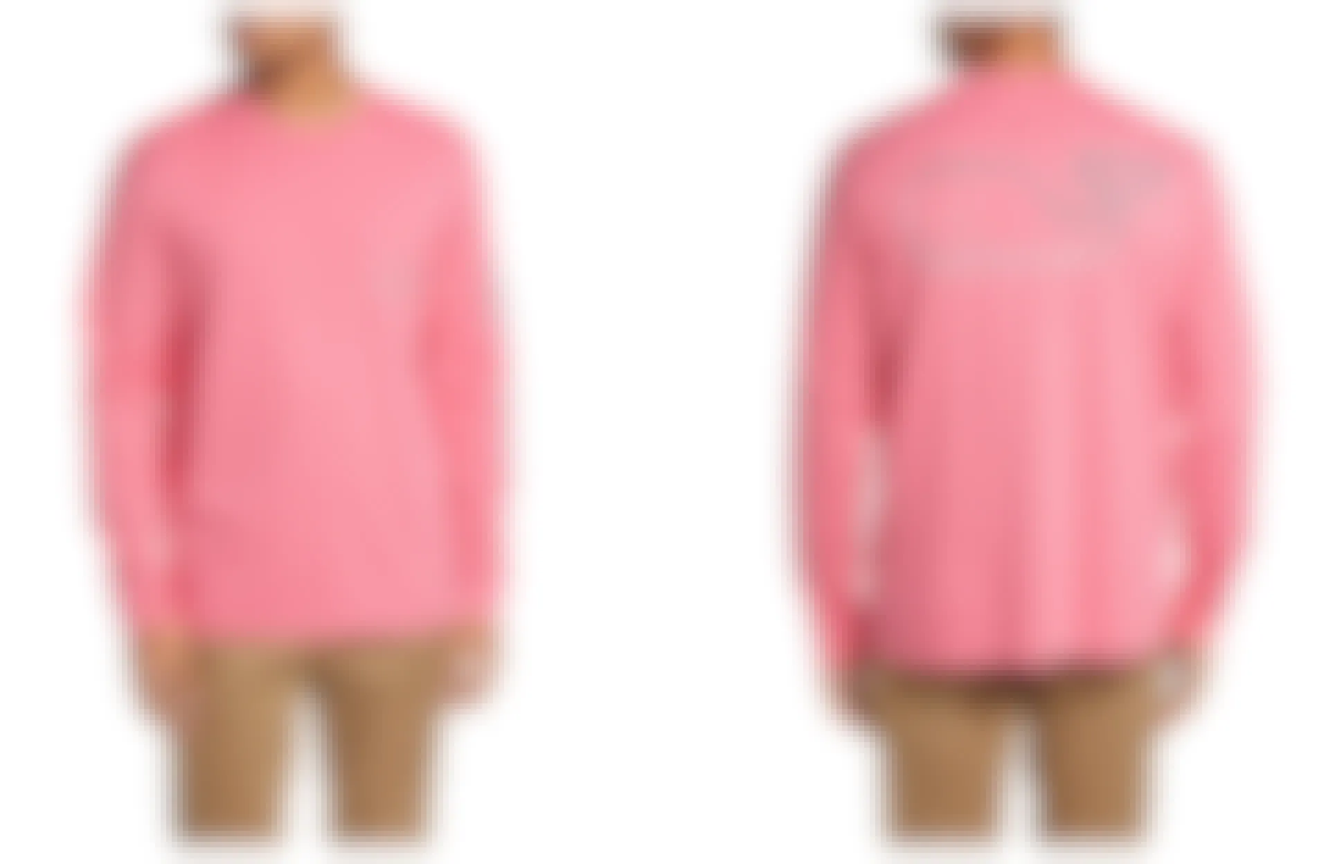 A Nordstrom model wearing a pink Vineyard Vines long sleeve t shirt from Nordstrom.